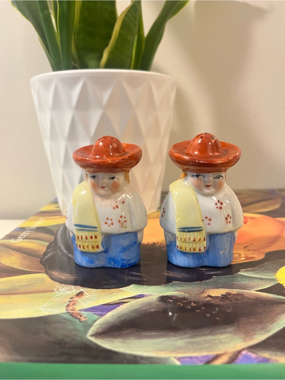 Vintage Mexican Men in Sombreros Salt and Pepper Shaker Set